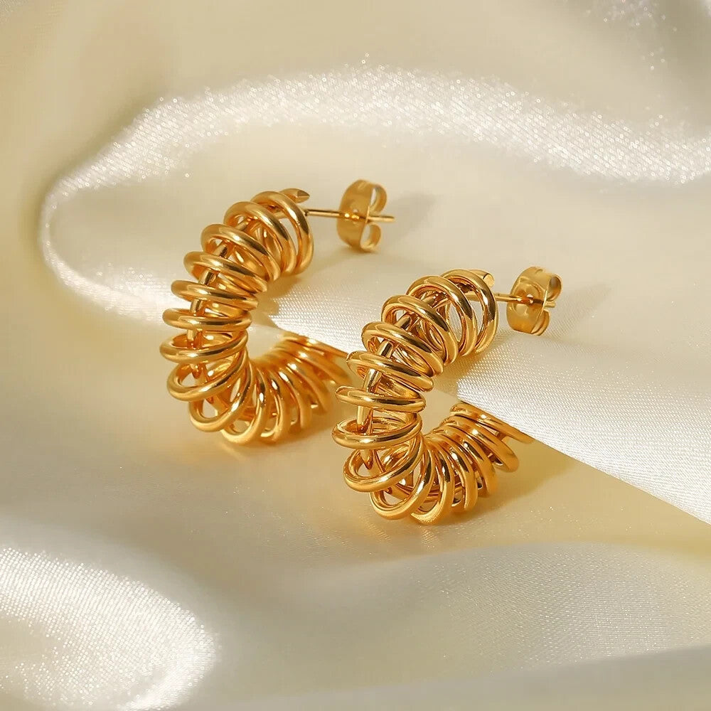 18K Gold Plated Spiral Wire C-Shaped Hoop Earring, Stainless Steel Jewelry4