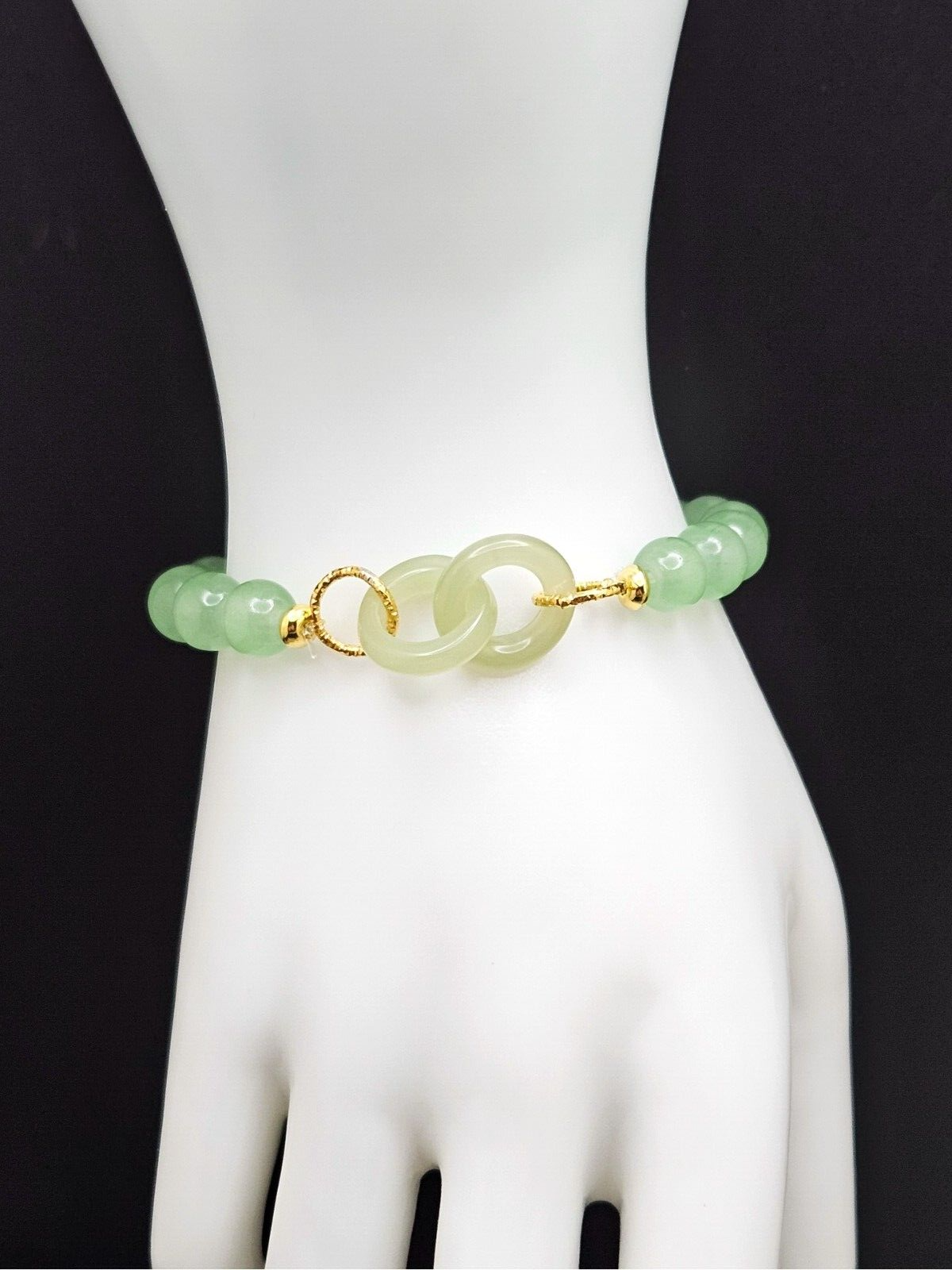 Jade Beaded Bracelet, Interlocking Circles Design, Adjustable Bracelet3