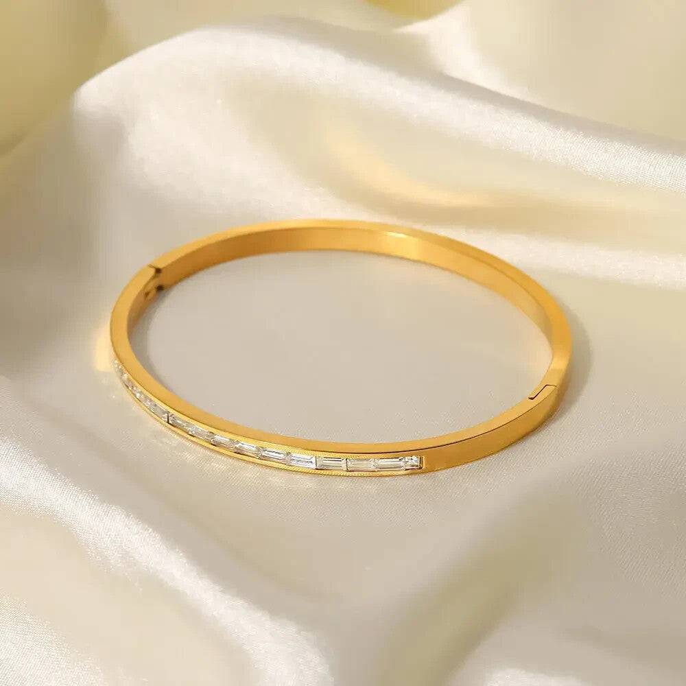 18K Gold Plated Bangle with Cubic Zirconia, Stainless Steel Bracelet for Women1