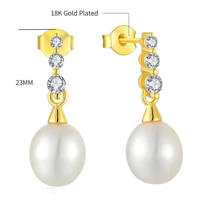 18K Gold Plated Cubic Zirconia Pearl Stud Drop, Elegant Earrings for Women4