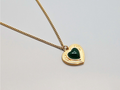 18K Gold Plated Stainless Steel Heart Pendant Necklace Emerald Color CZ0