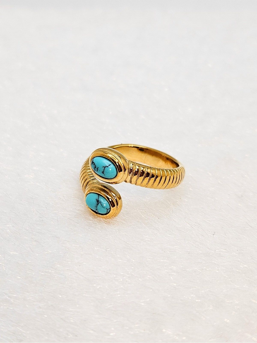 18K Gold Plated Open Turquoise Snake Rings, Adjustable Stainless Steel Jewelry0