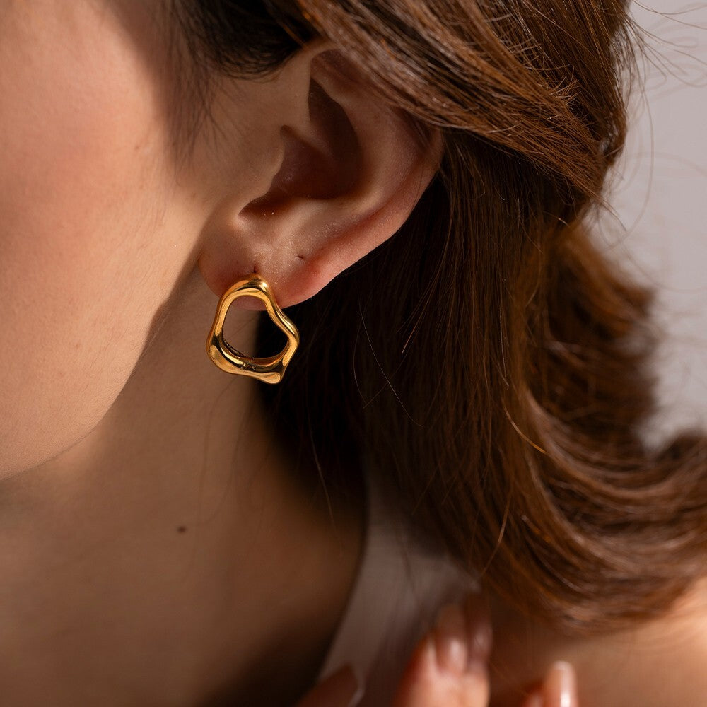 18K Gold Plated Stainless Steel Irregular Circles Earrings, Trendy Studs Jewelry8