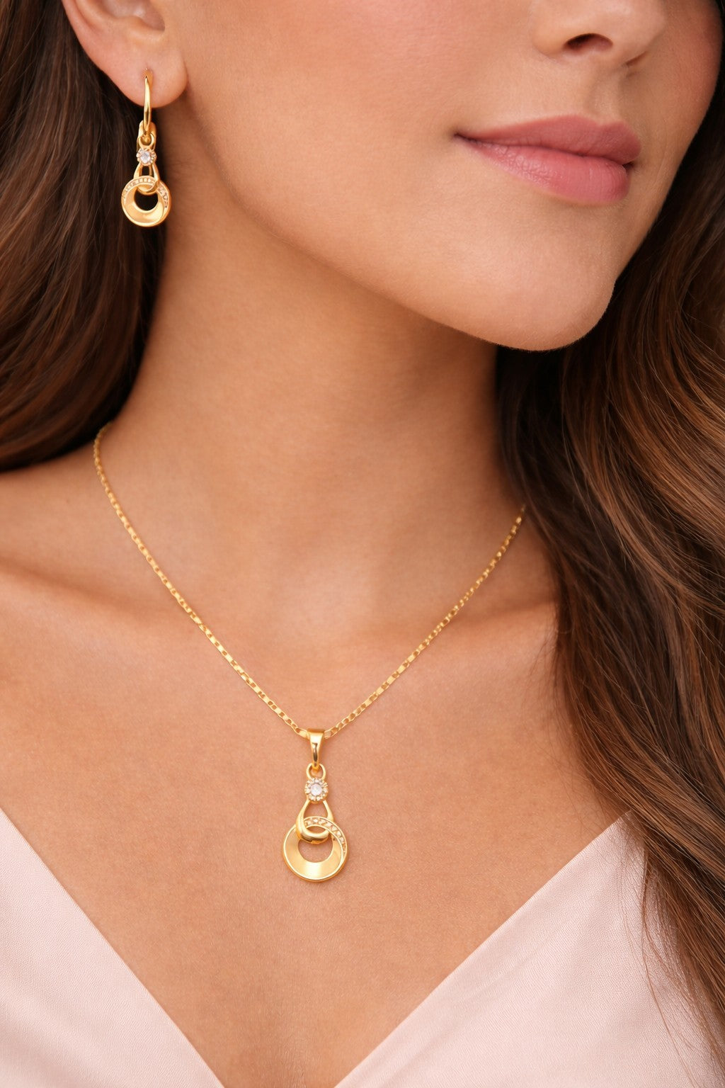 18K Gold Plated Jewelry Set CZ Necklace 18" and Dangle Earrings Gift Set3