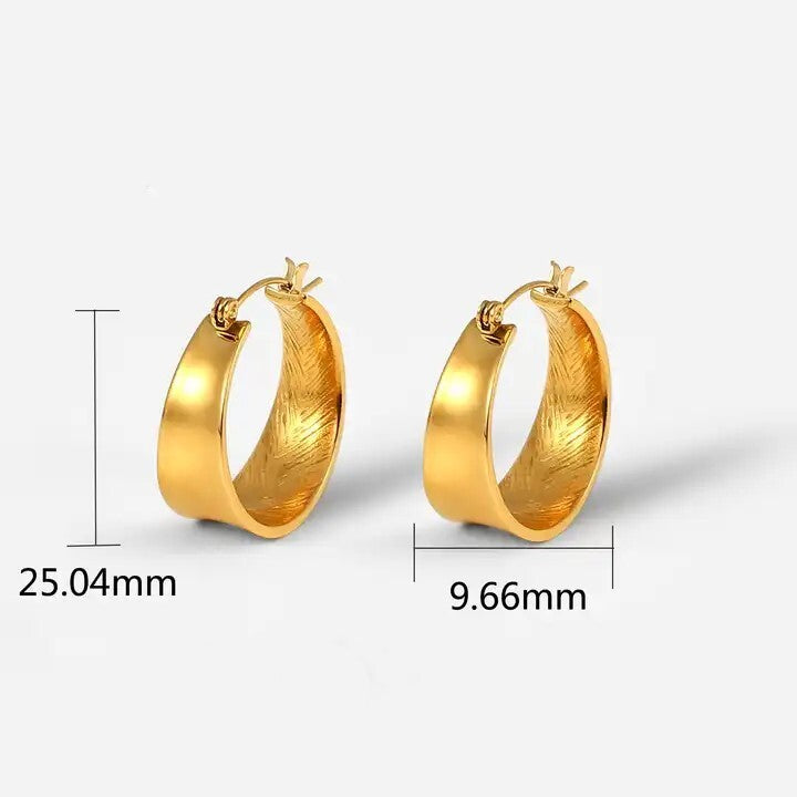 18K Gold Plated Stainless Steel Hoop Earrings Wide Polished Hypoallergenic9