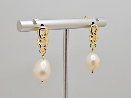 14K Gold Plated Cultured Freshwater Pearls,  Cuban link Drop Earrings for Women1