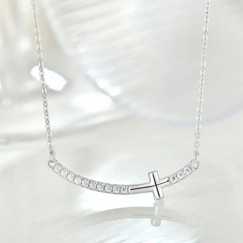 High Quality 925 Sterling Silver Cubic Zirconia Mini Cross Necklace0