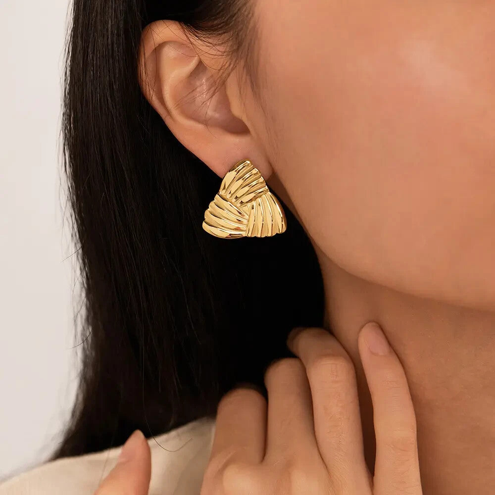 18K Gold Plated Fan Shape Stud Earrings – Bold Stainless Steel Statement0