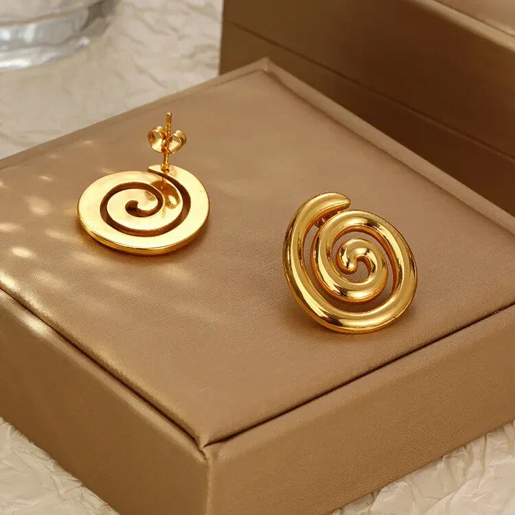 18K Gold Plated Spiral Stud Earrings Women Bold Modern Swirl Stainless Steel2