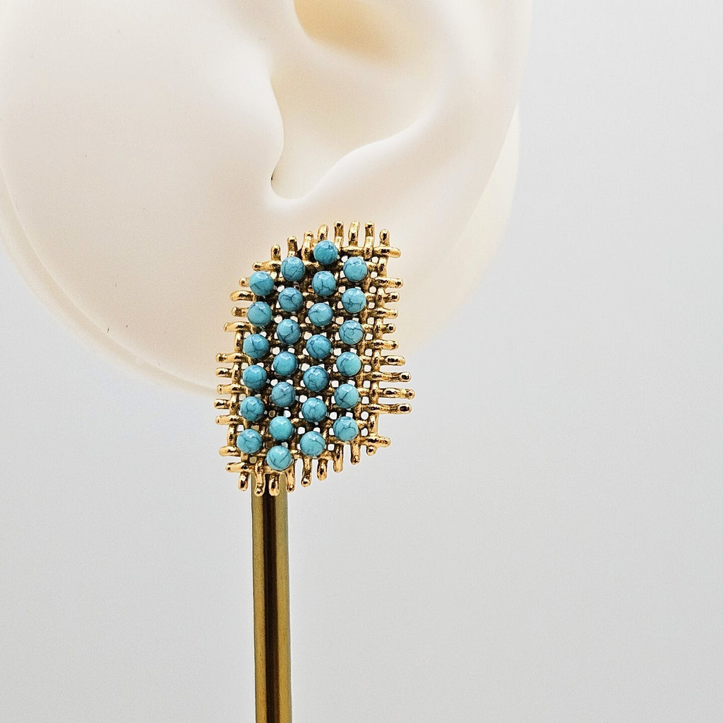 18K Gold Plated Design Turquoise Stone Stud Earrings, Chic Jewelry for Women4