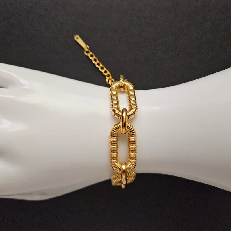 18K Gold Plated Stainless Steel Paper Clip Bracelet Chunky Chain for Women2