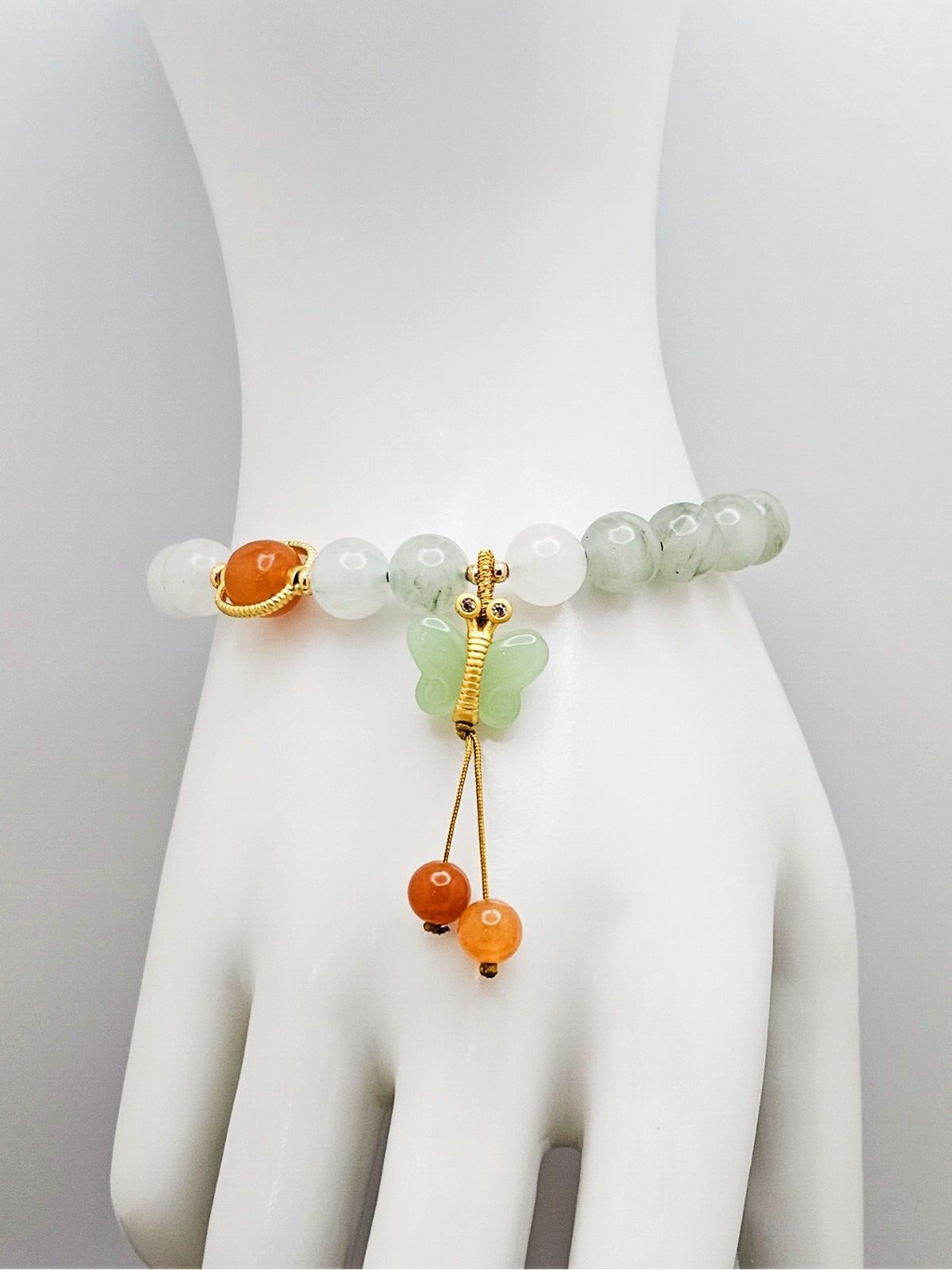 Natural White Jade Beaded Bracelet With Butterfly Charms, For Women Jewelry4