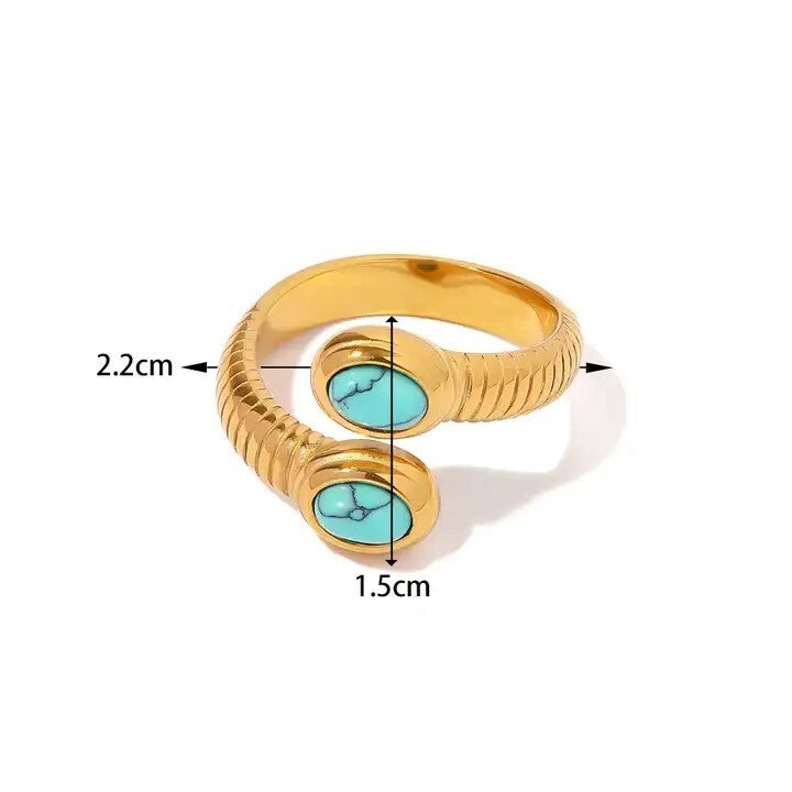 18K Gold Plated Open Turquoise Snake Rings, Adjustable Stainless Steel Jewelry4