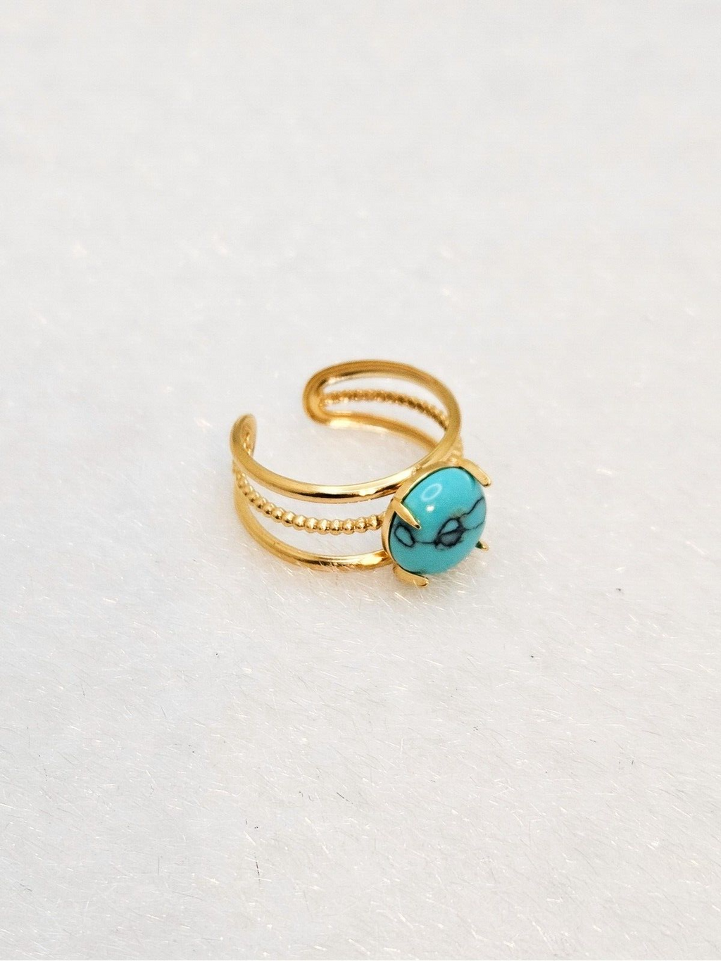 18K Gold Plated Open Adjustable Turquoise Stone Ring, Stainless Steel Jewelry2