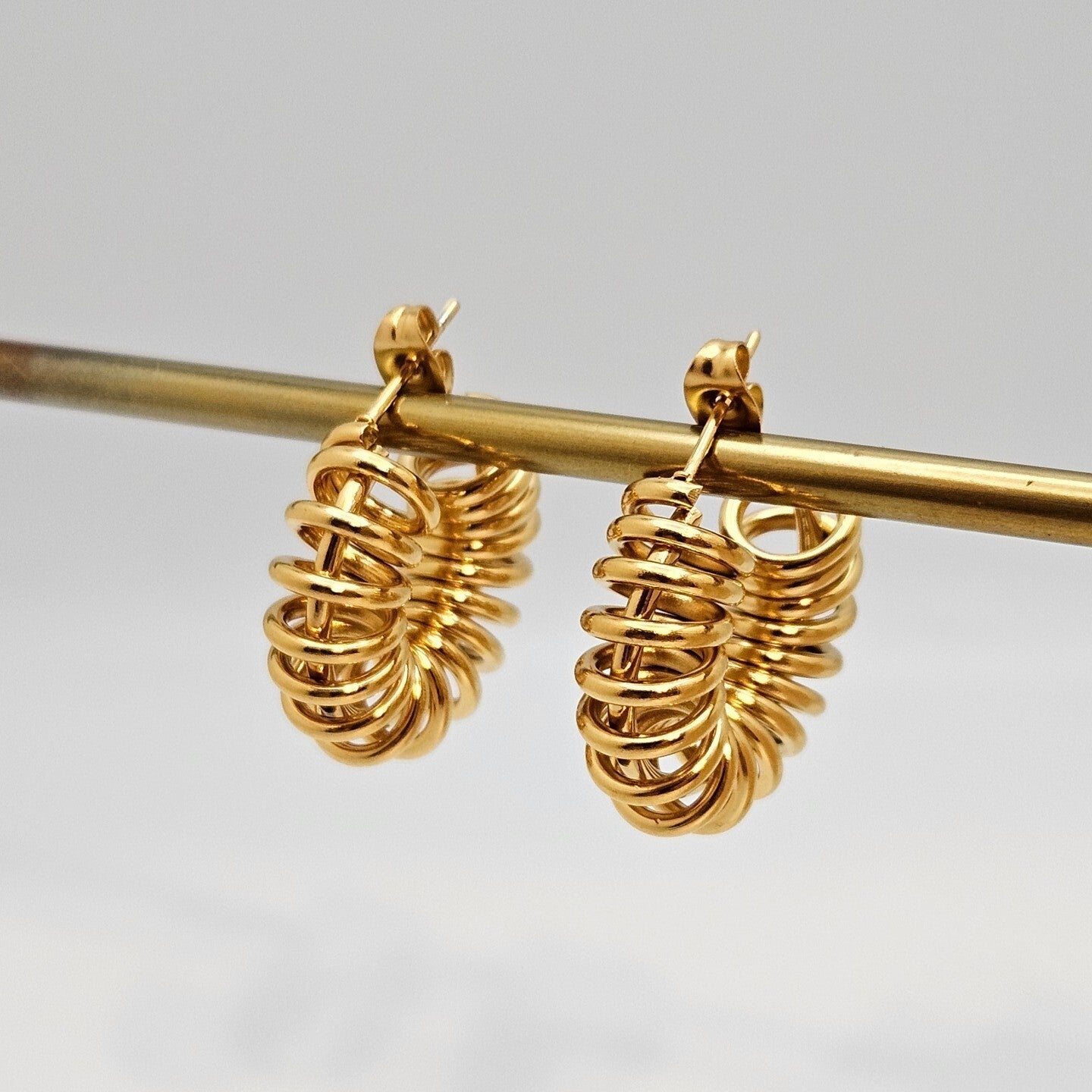 18K Gold Plated Spiral Wire C-Shaped Hoop Earring, Stainless Steel Jewelry5