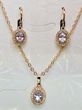 Necklace and Earring set 3 piece 18K Gold with White/Clear Cubic Zirconias0