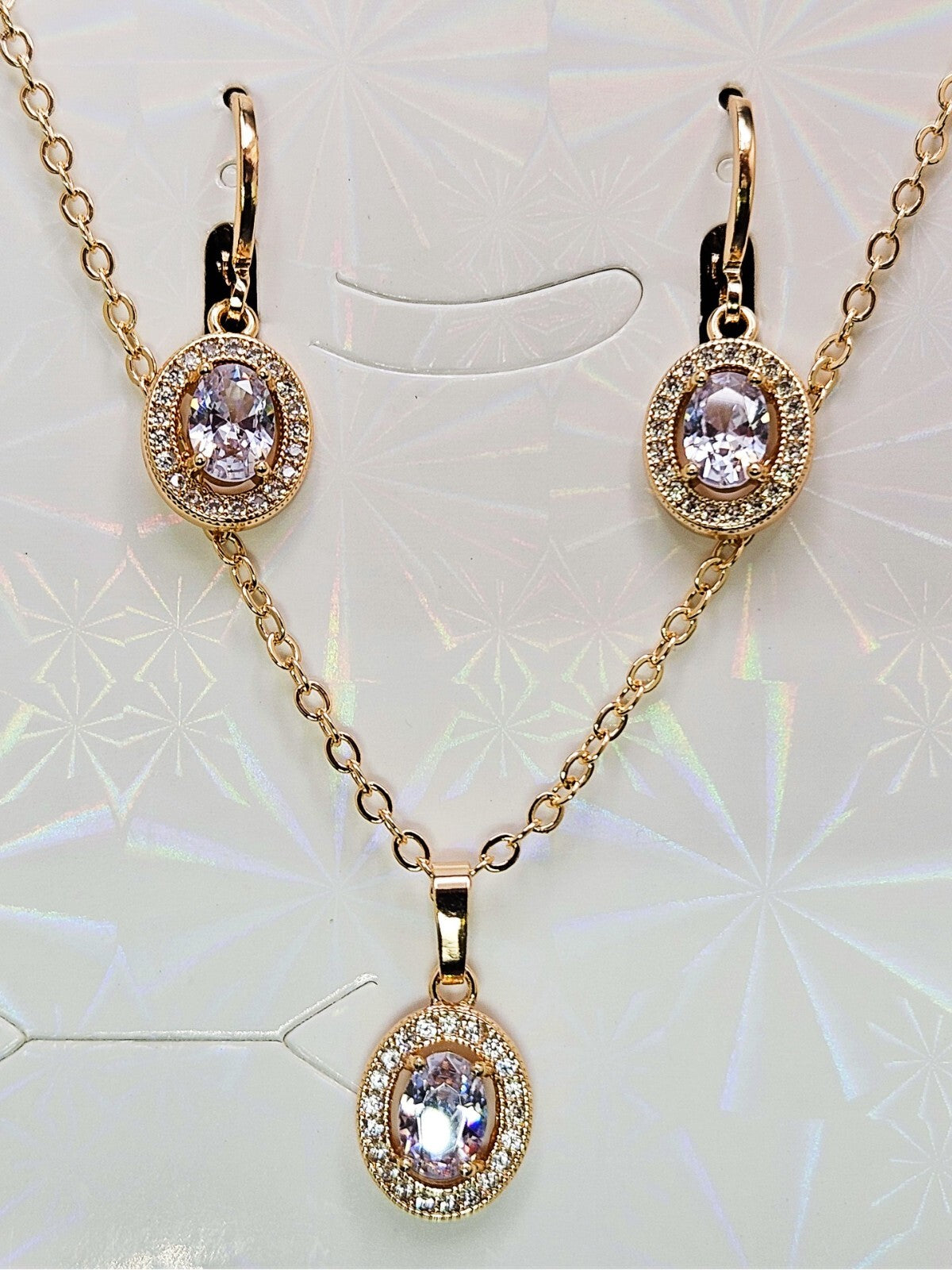 Necklace and Earring set 3 piece 18K Gold with White/Clear Cubic Zirconias0