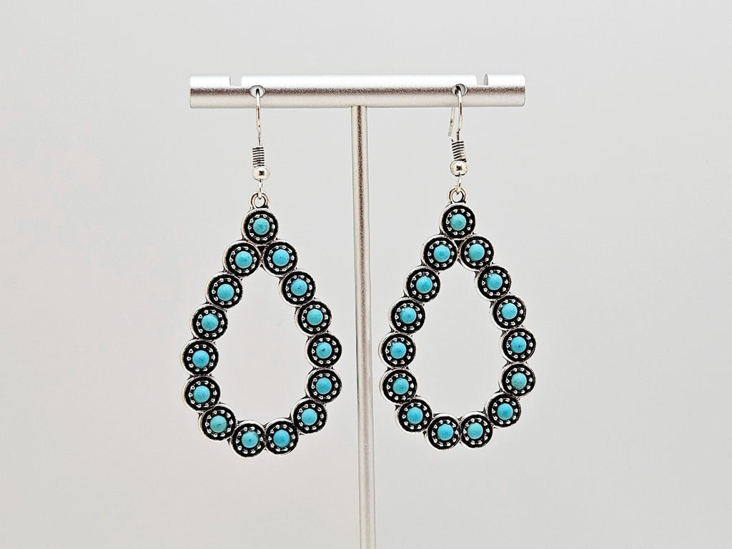 Silver Plated Turquoise Open Waterdrop Dangle hoop Earrings, Jewelry for Women0
