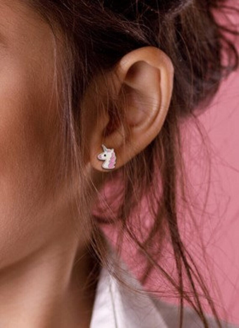 925 Sterling Silver Cute Enamel Unicorn Stud Earrings6