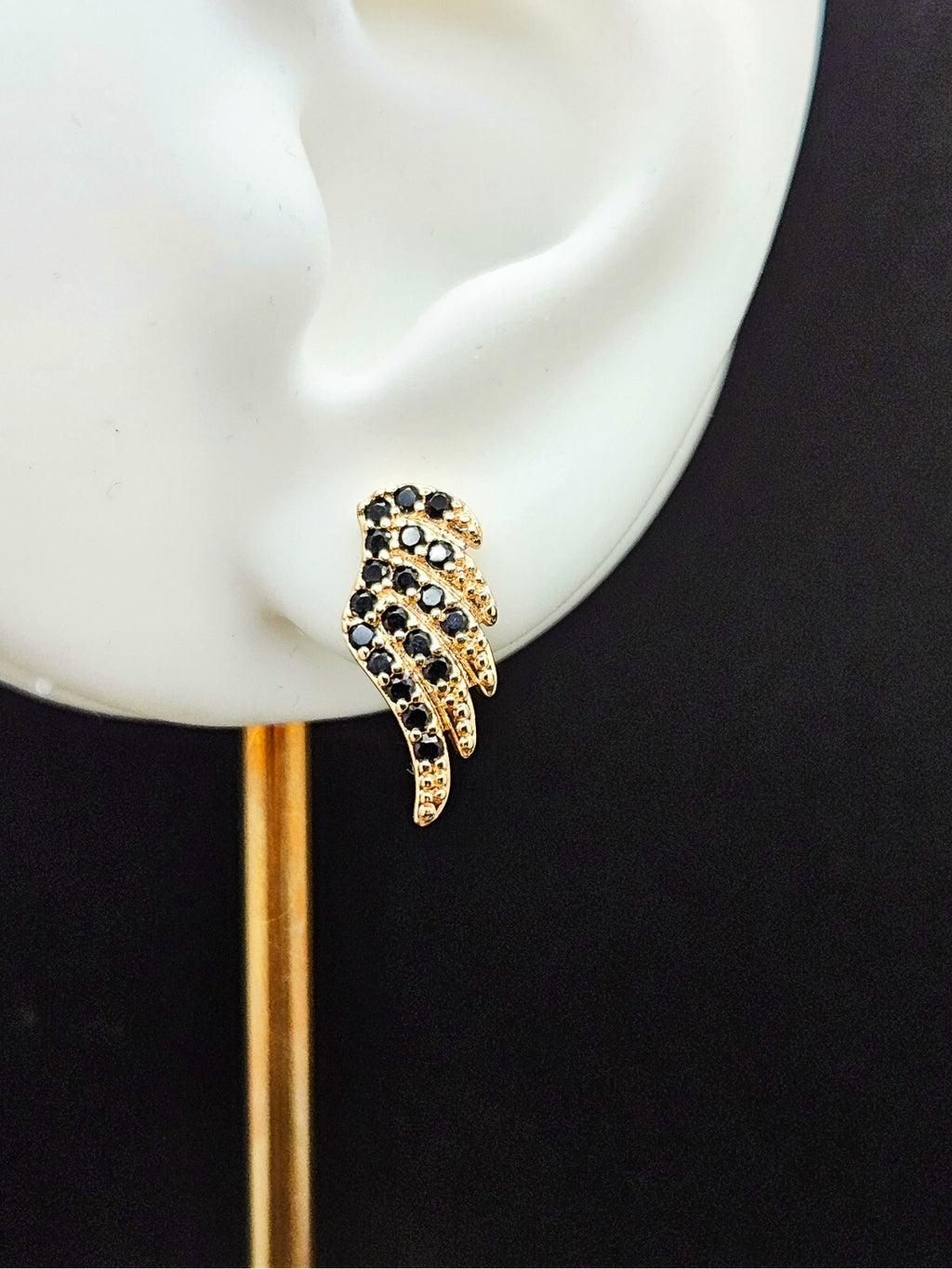 Beauty Angel Wing Stud Earrings 18k Gold with Black Cubic Zirconia1