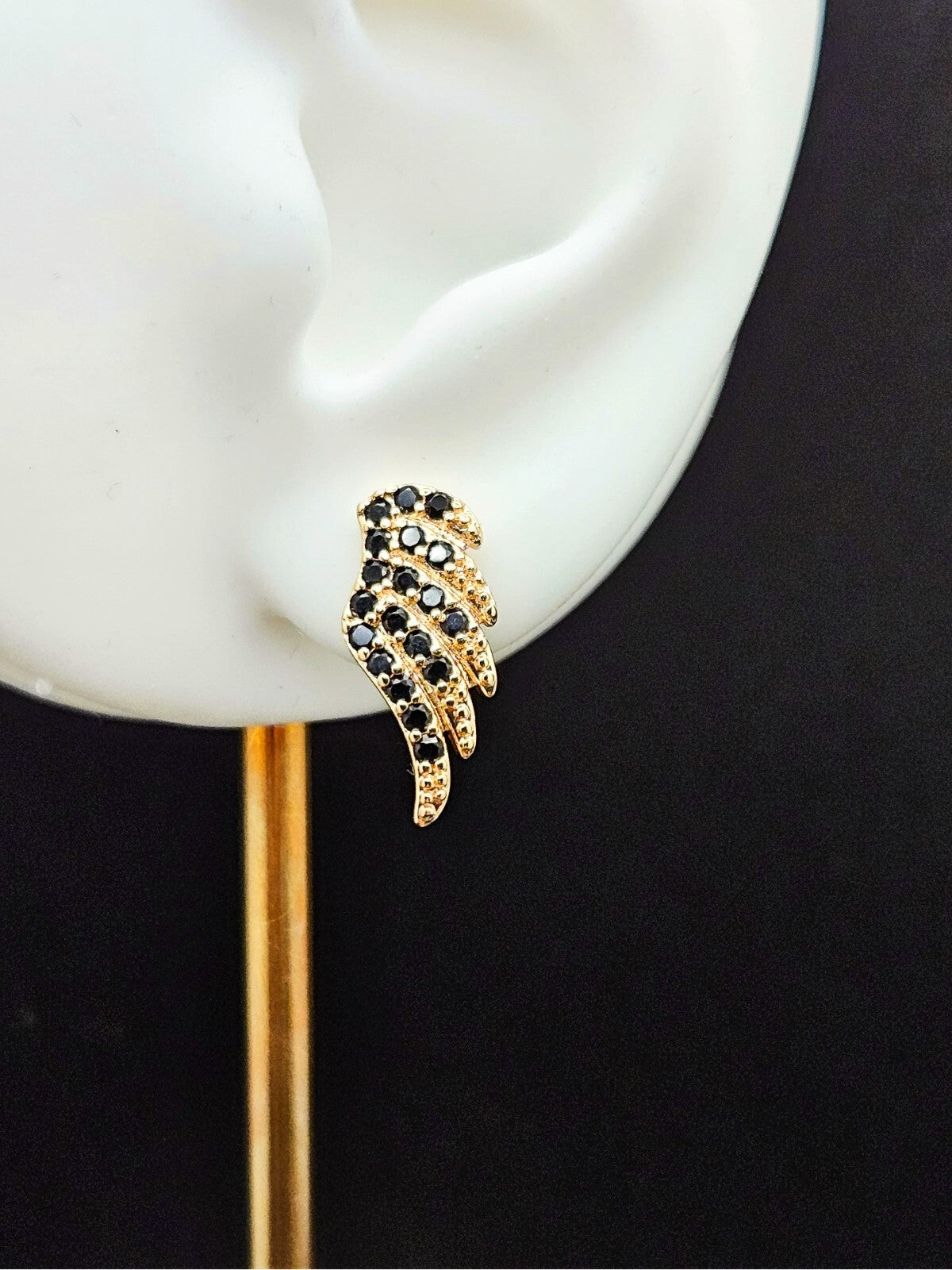 Beauty Angel Wing Stud Earrings 18k Gold with Black Cubic Zirconia1