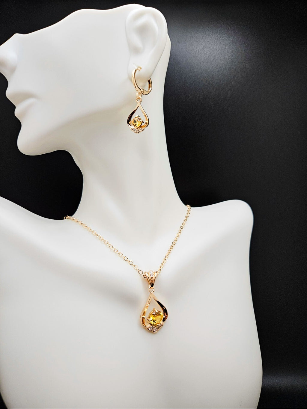 Necklace and Earring set 3 piece 18K Gold with Yellow and White Cubic Zirconias3