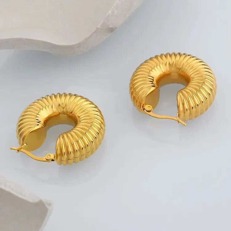 18K Gold Plated Stainless Steel Statement Chunky Spiral Hoop Earrings for Women1
