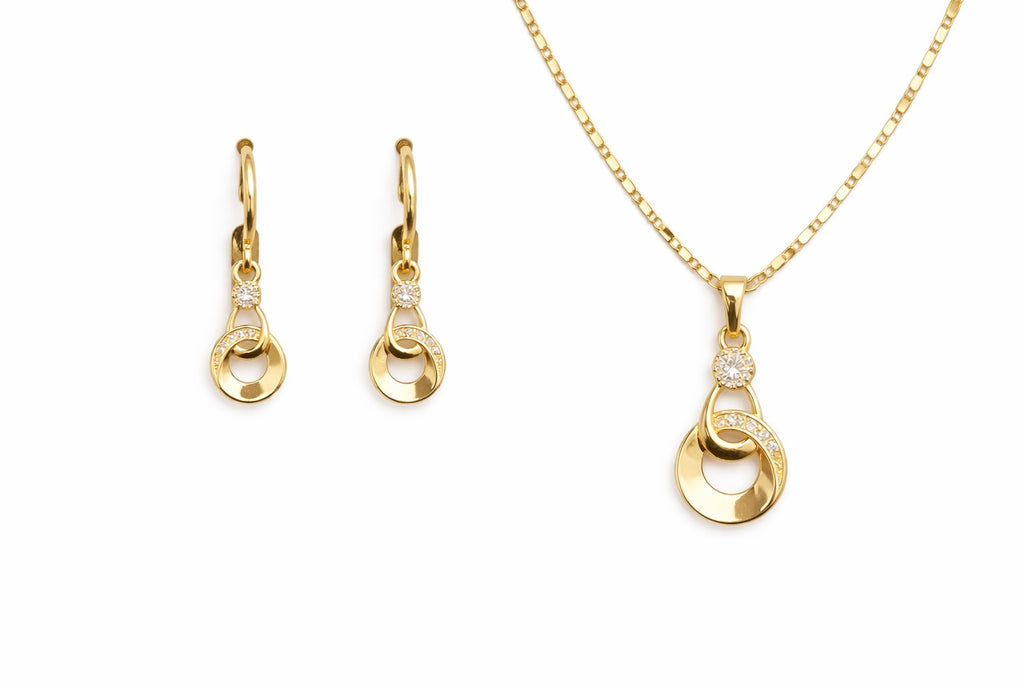 18K Gold Plated Jewelry Set CZ Necklace 18" and Dangle Earrings Gift Set0