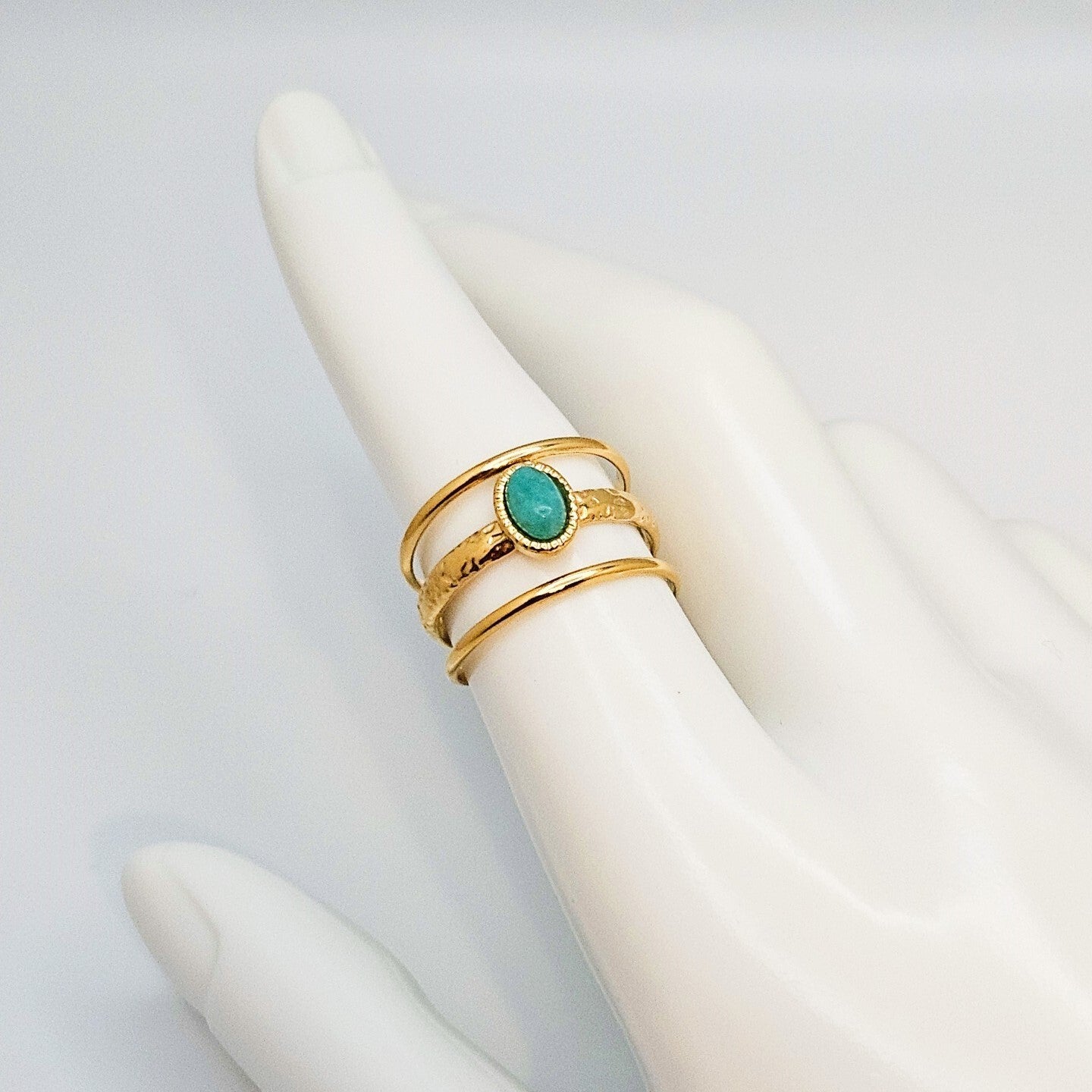 18K Gold Plated Amazonite Adjustable Ring, Three Layer Stainless Steel Jewelry4