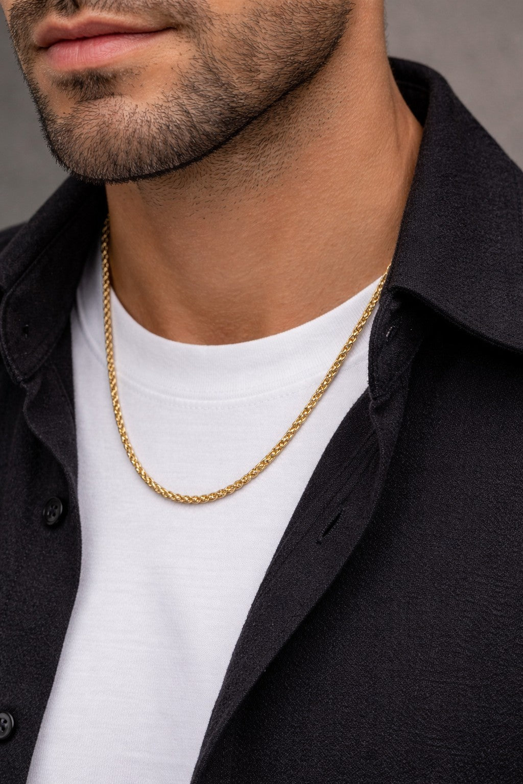 Men’s 18K Gold Plated Rope Chain Necklace Brass 3mm x 50cm (20in)0
