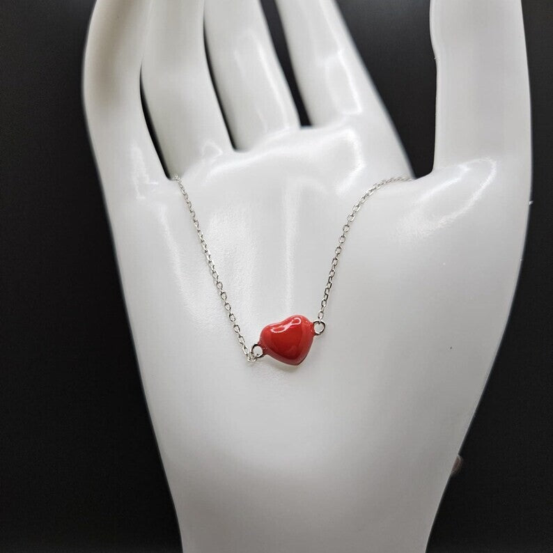 Red Enamel Heart, 925 Sterling Silver Women's Bracelet2