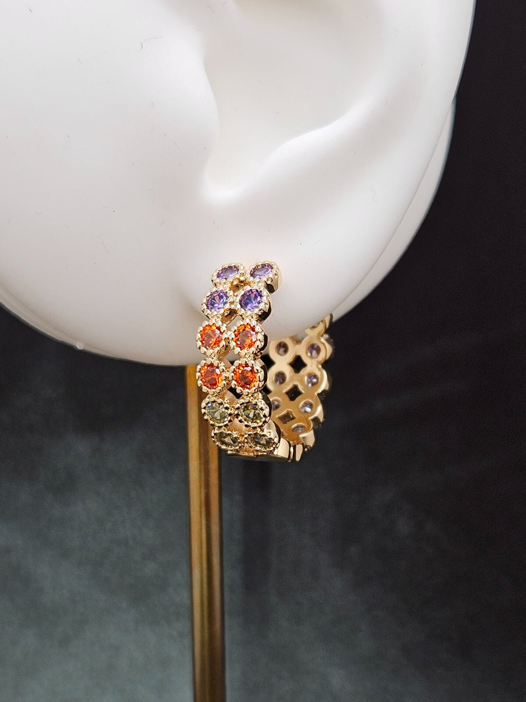 18K Gold Hoop Design Earrings Multi-Color Cubic Zirconia for Women3