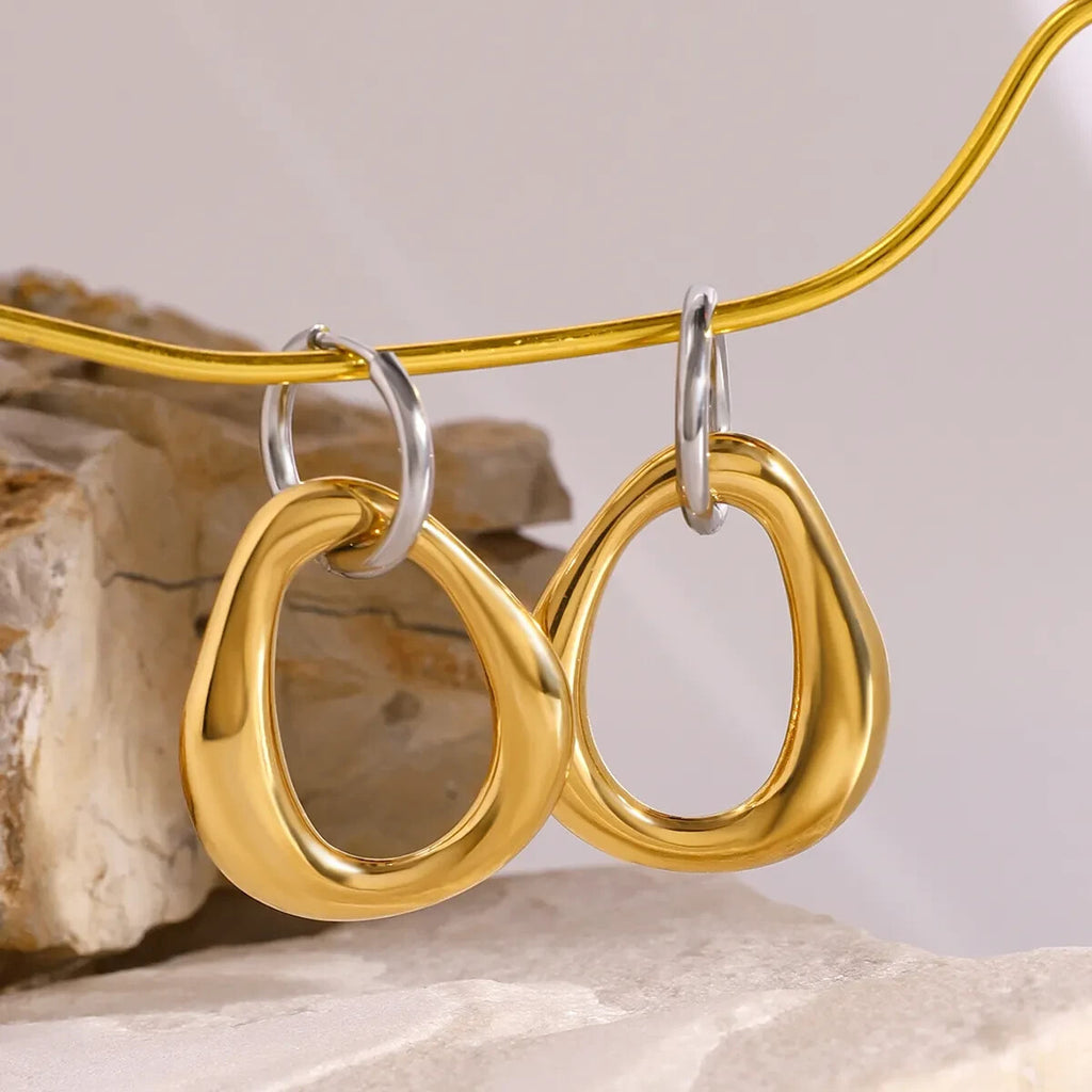 18k Gold Plated Stainless Steel Two-Tone Polished Detachable Drop Hoop Earring1