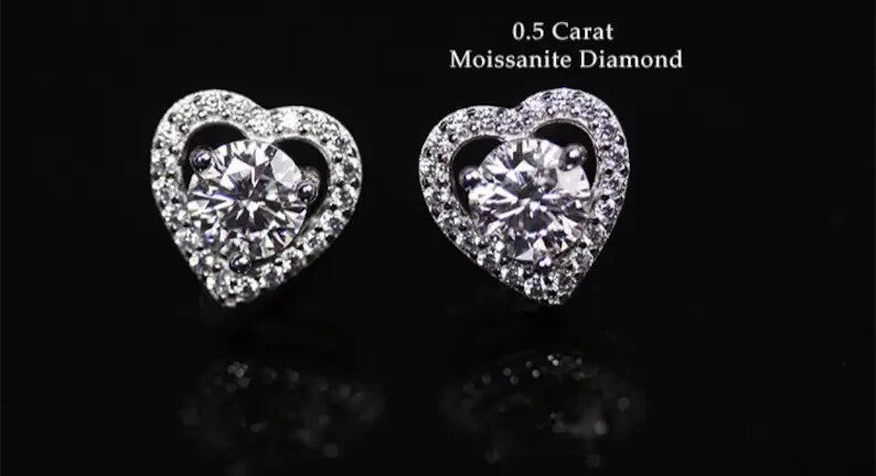 18k White Gold Plating Silver Sterling Moissanite Heart Stud Earrings7