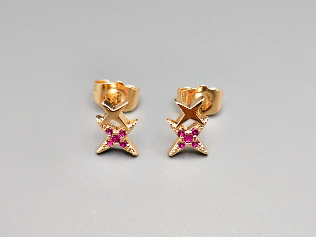 18K Gold Plated Star Stud Earrings, Double Star Earrings, Amethyst Stud Earrings0