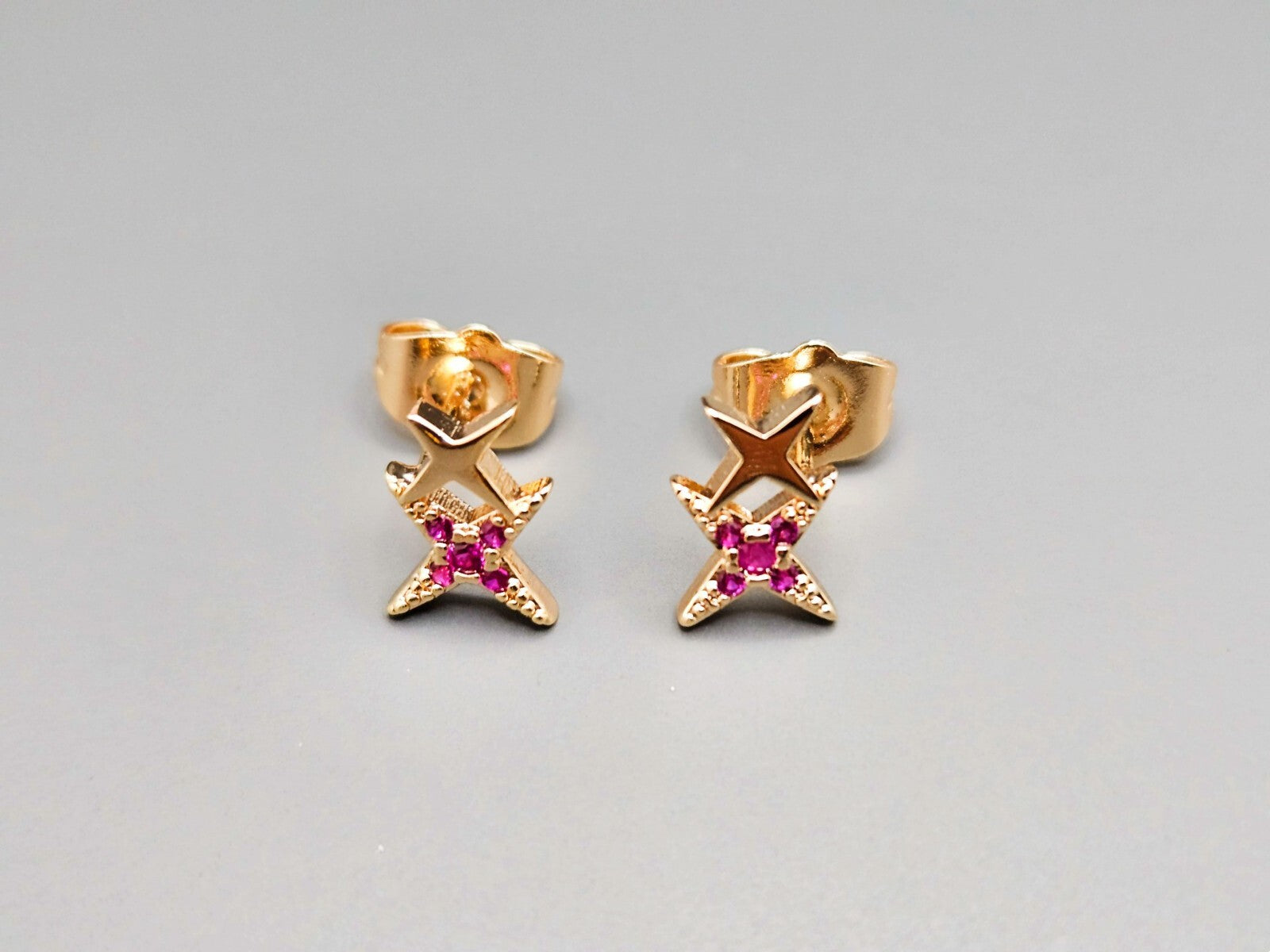 18K Gold Plated Star Stud Earrings, Double Star Earrings, Amethyst Stud Earrings0