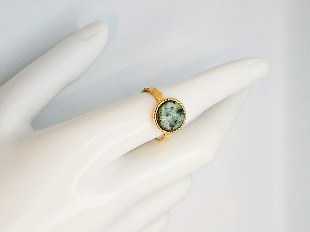 18K Gold Plated Turquoise Open Ring, Stainless Steel Adjustable Design for Women3