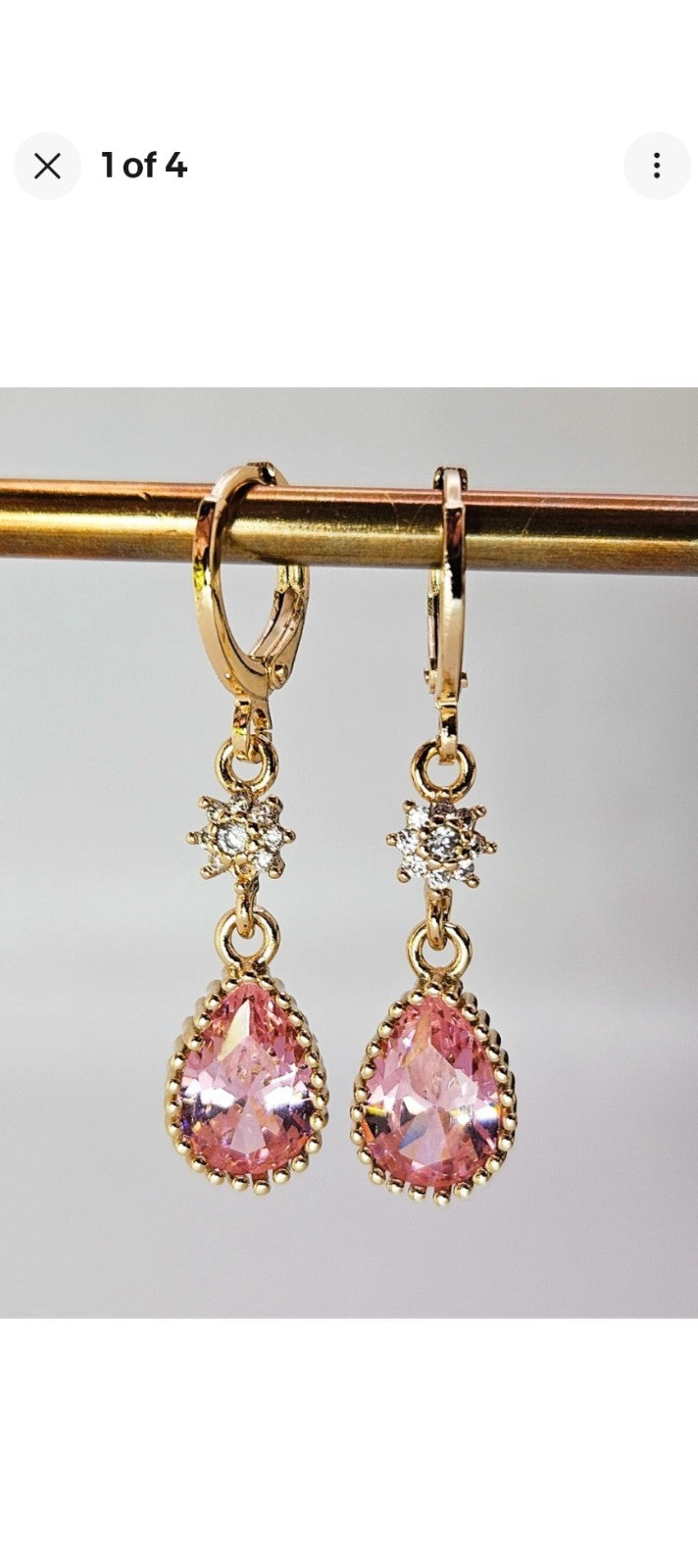 18K Gold Plated Huggie Drop Earrings with Pink Cubic Zirconia for Women4