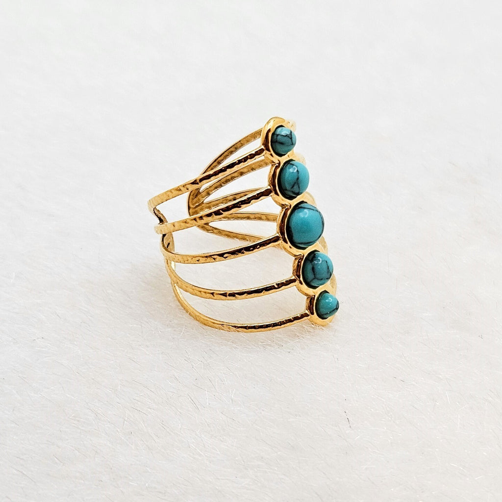 18K Gold Plated Multi Layer Open Turquoise Adjustable Ring, Classic Design1