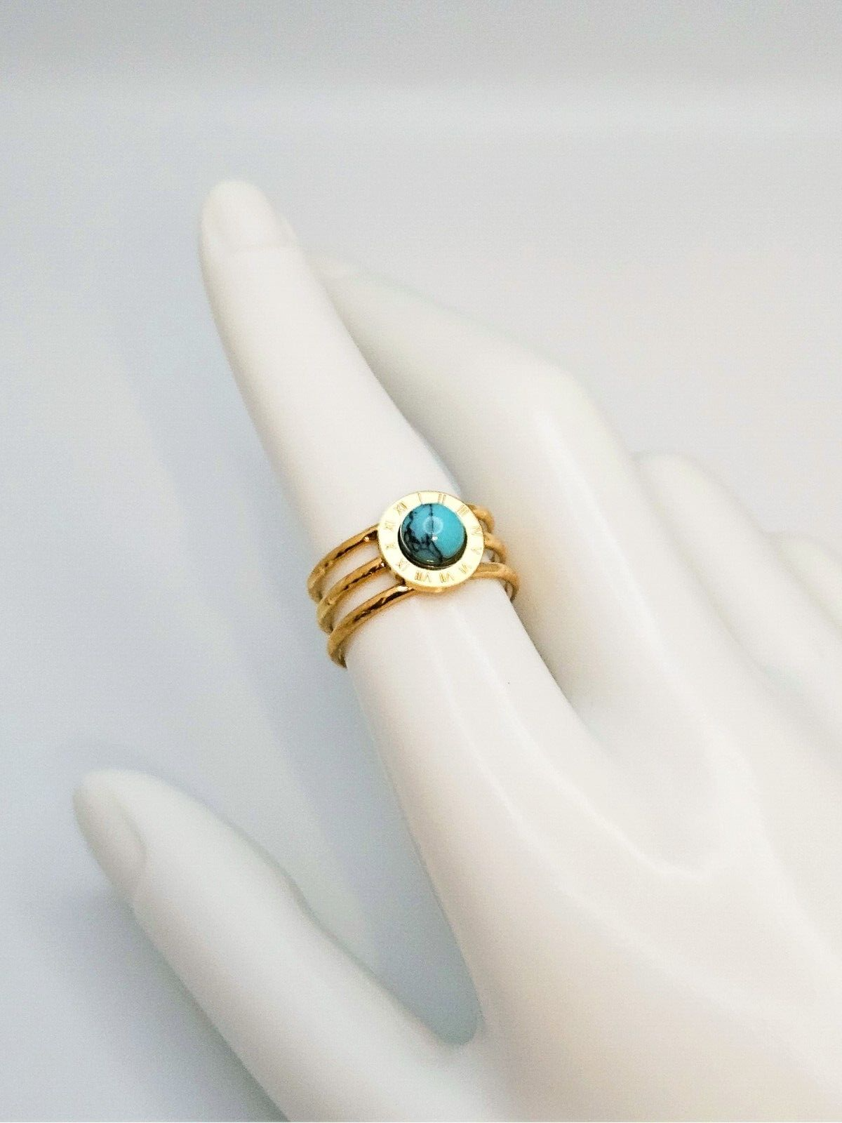 18K Gold Plated Adjustable Three Layer Roman Ring, Turquoise Open Ring for Women5
