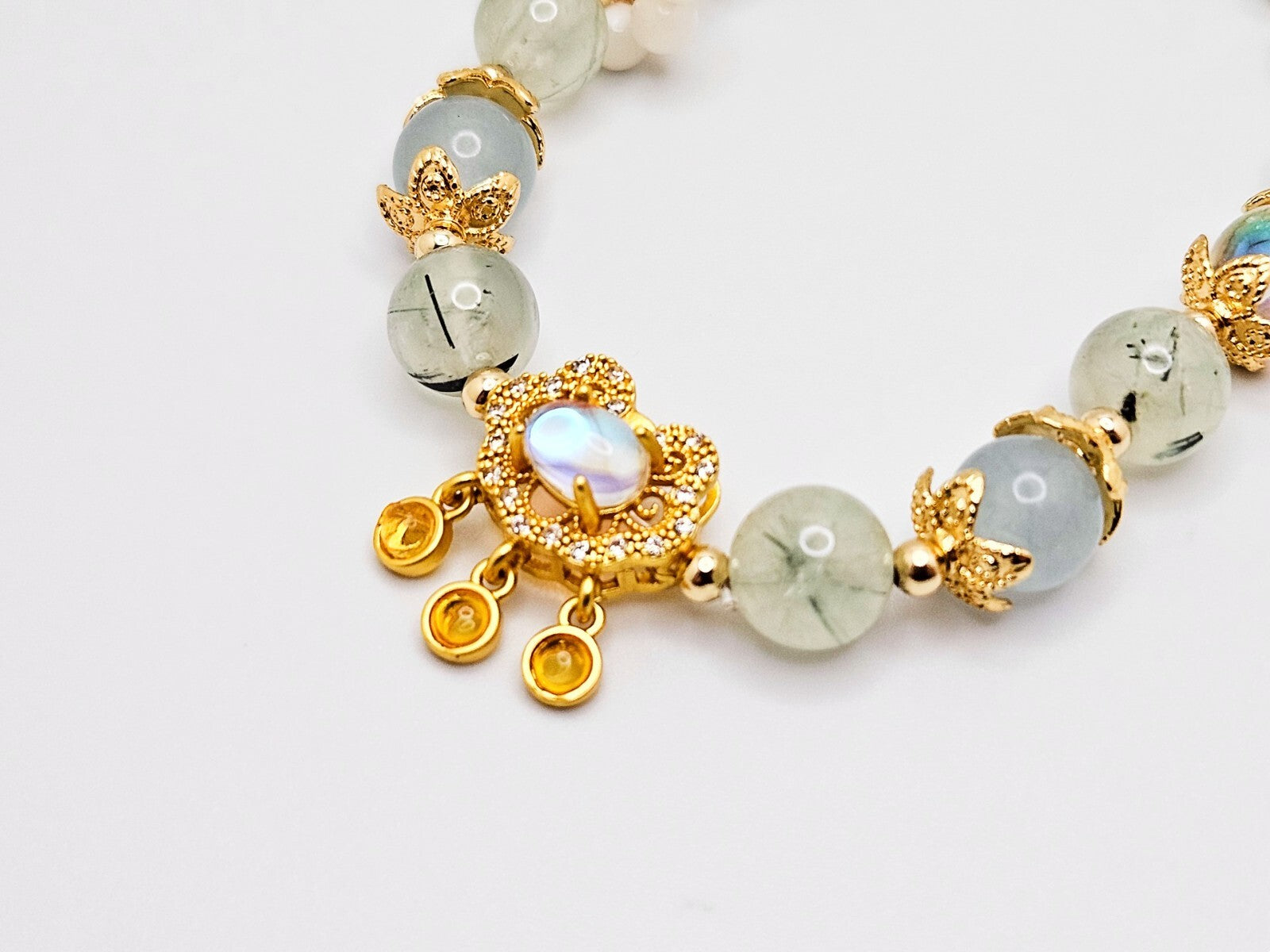 Natural Light Green Jade Wishful Charms Beaded Bracelet, Gift for Her2