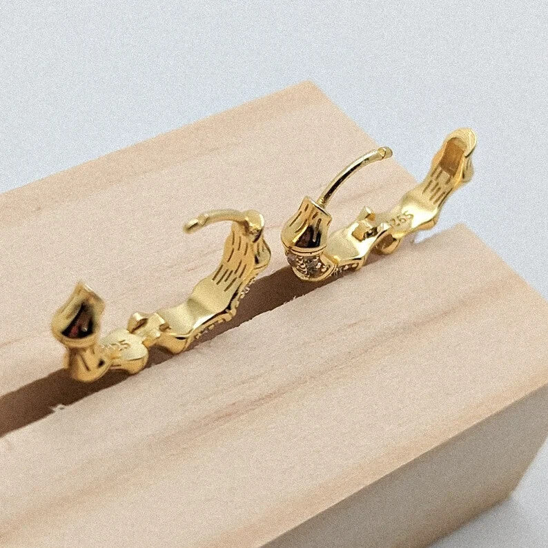 14K Gold Vermeil Design Hoop Earrings with Cubic Zirconia Accents for Women3