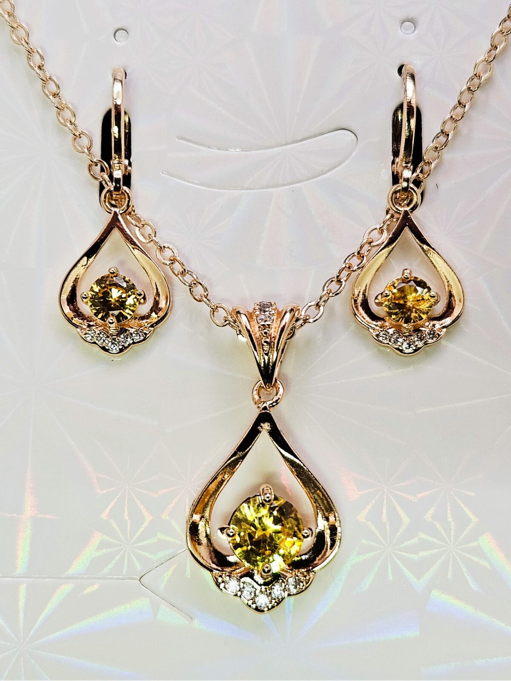 Necklace and Earring set 3 piece 18K Gold with Yellow and White Cubic Zirconias0