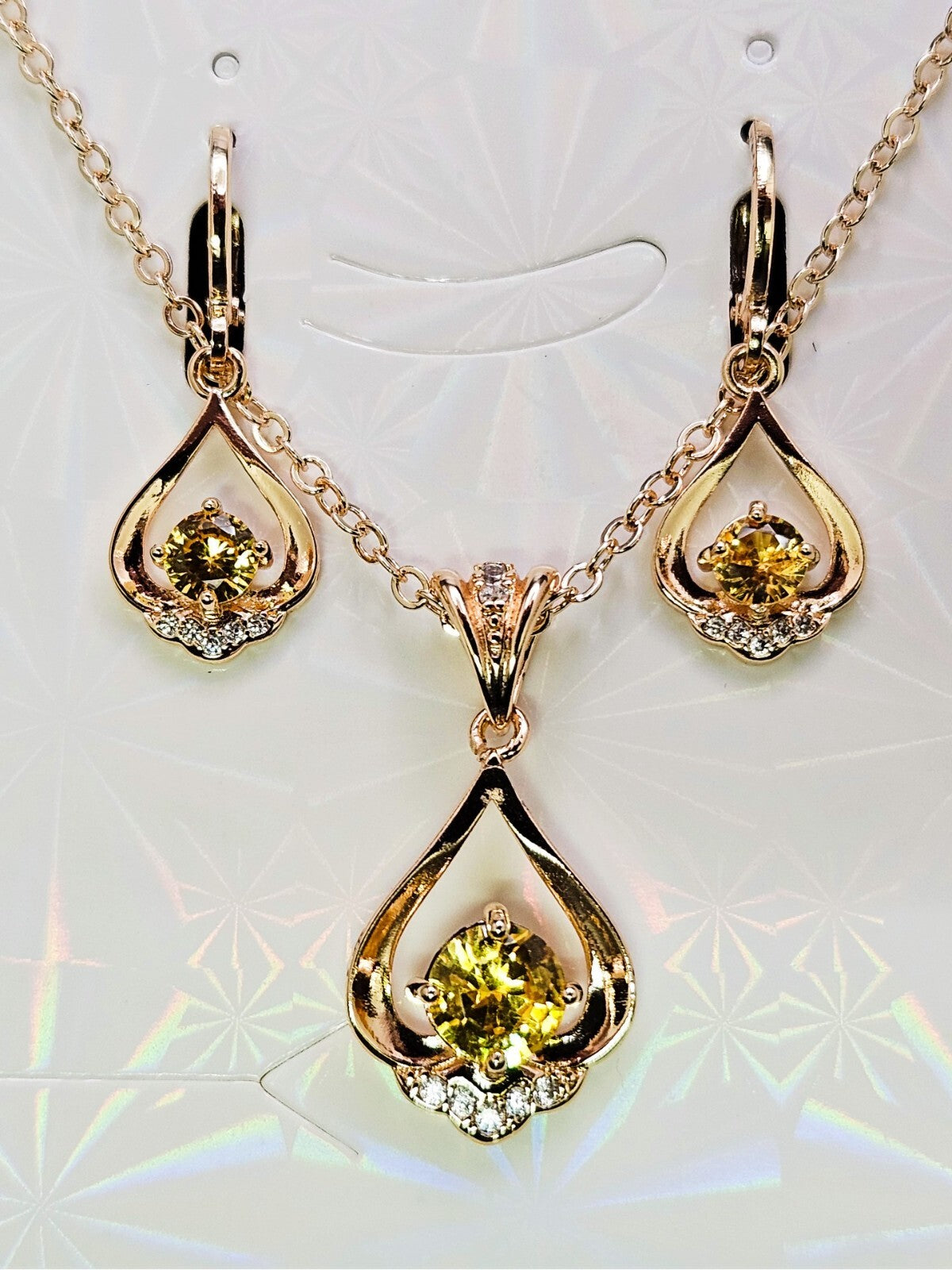Necklace and Earring set 3 piece 18K Gold with Yellow and White Cubic Zirconias0