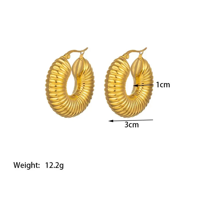 18K Gold Plated Stainless Steel Statement Chunky Spiral Hoop Earrings for Women4