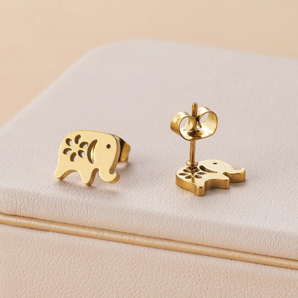 14K Gold Plated Elephant Stud Earrings – Dainty Stainless Steel for All Ages0
