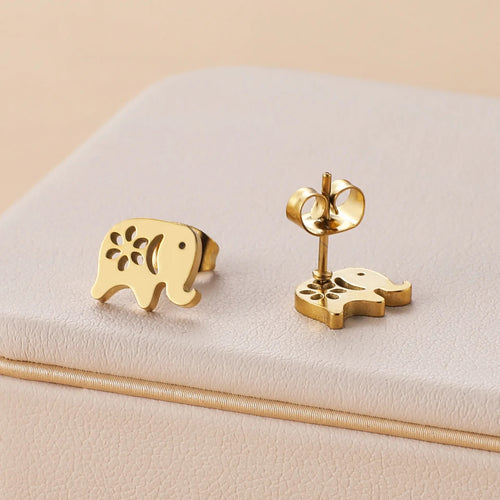 14K Gold Plated Elephant Stud Earrings – Dainty Stainless Steel for All Ages0