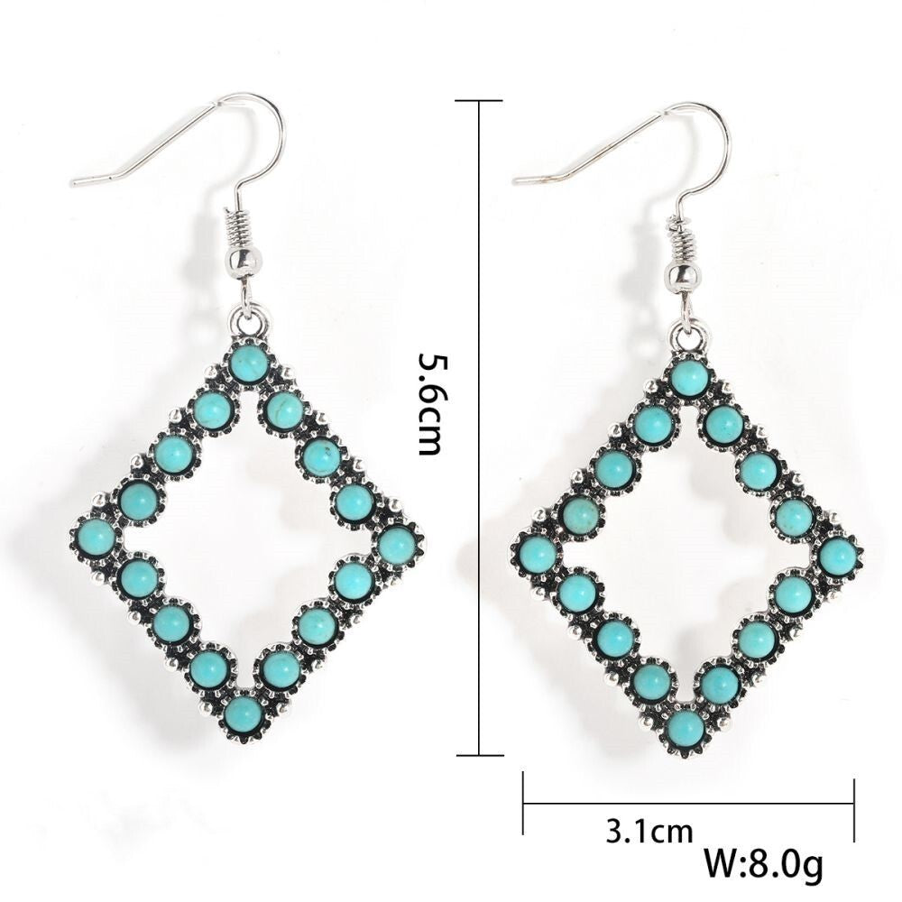 Silver Plated Drop Turquoise Earrings Statement Bohemian Jewelry for Women4