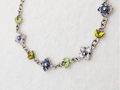 Enamel Multicolor Rhinestone Flower and Leaf Design, Silver Link Chain Bracelet0