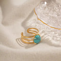 18K Gold Plated Open Adjustable Turquoise Stone Ring, Stainless Steel Jewelry3